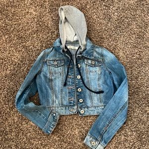 Jean jacket w/ fleece hood